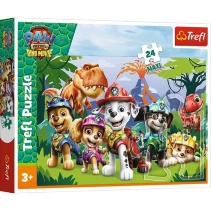 Cutia puzzle-ului Trefl Patrula Cățelușilor Prietenie preistorică, 24 maxi