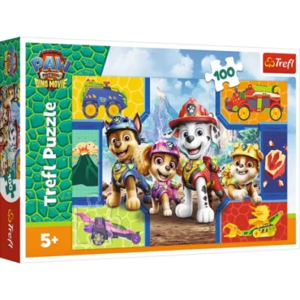 Cutia puzzle-ului Trefl Patrula Cățelușilor și dinozauri, 100 de piese