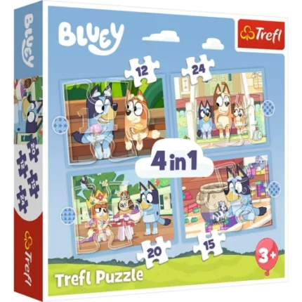 Cutia puzzle-ului Trefl 4 în 1 Bluey și lumea ei, vedere din față