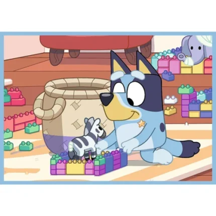 Ambalajul puzzle-ului Trefl Bluey 4 în 1 cu personajele din desenul animat
