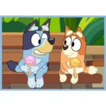 Spatele cutiei puzzle Trefl Bluey 4 în 1 cu informații despre produs