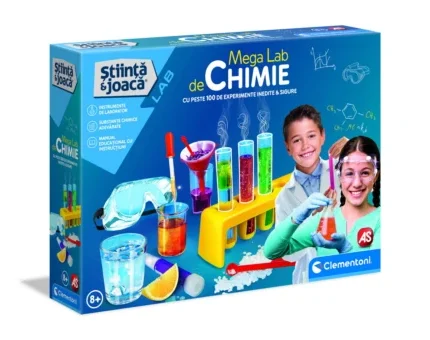 Cutia setului Clementoni Mega Lab de Chimie din seria Știință și Joacă