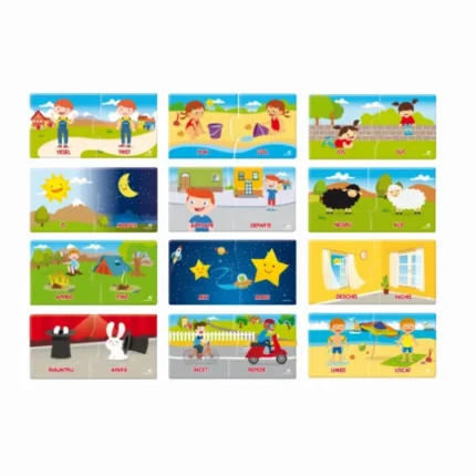 Cadru de carton cu cartonașe-puzzle din jocul Agerino Jocul opozițiilor