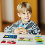 Cartonașe-puzzle cu concepte opuse din jocul educativ Clementoni